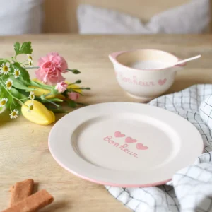 Assiettes Coeurs Roses