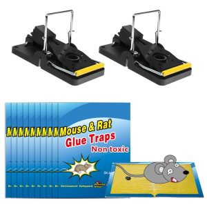 Wemk Piège à Souris Pièges à Rats, Pack 2 pièges à souris et 10 Plaques Collantes Souris, Puissant, Sensible, Efficace, Facile à Utiliser
