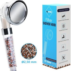 Pommeau de douche à haute pression – Anti Calcaire, Capacité de filtrage Augmentée de 73%. Offerts : paquet de bille et éponge filtrante