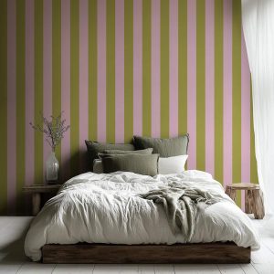 Papier peint rayures Pistache – Vert & Rose