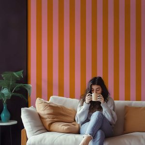Papier peint rayures Abricot – Orange & Rose