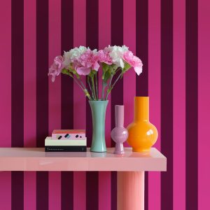 Papier peint rayures Cerise – Rose & Aubergine