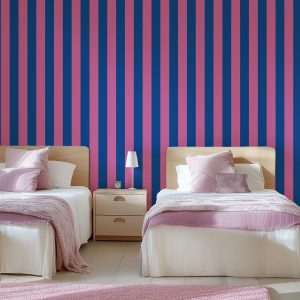 Papier peint rayures Açaï – Bleu & Rose