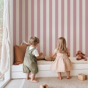 Papier peint rayures Vieux Rose