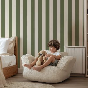 Papier peint rayures Vert Olive