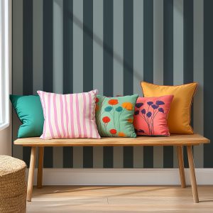 Papier peint rayures Agate – Vert & Bleu Grisés