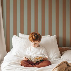 Papier peint rayures Topaze – Marron & Vert d’Eau