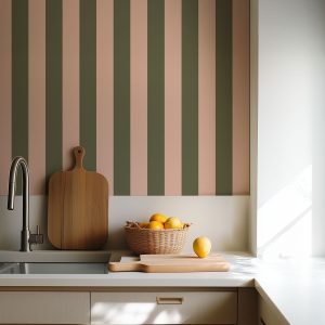 Papier peint rayures Béryl – Kaki & Beige Rosé