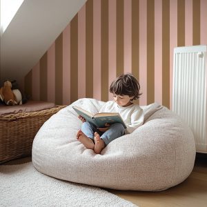 Papier peint rayures Châtaigne – Marron & Rose Poudré