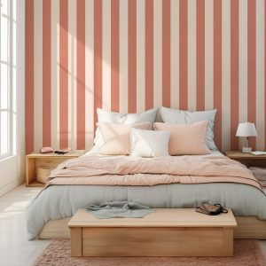 Papier peint rayures Blush – Rose Saumon & Blanc Cassé