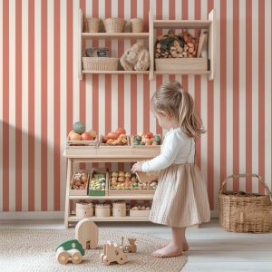 Papier peint rayures Praline – Rose Saumon & Beige