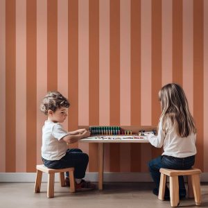 Papier peint rayures Bronze – Terracotta & Rose Poudré