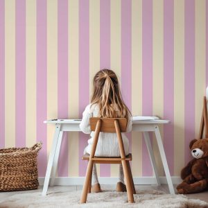 Papier peint rayures Chantilly – Rose & Beige
