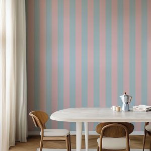Papier peint rayures Barbe à Papa – Rose & Bleu Pastel