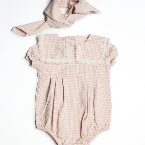 Barboteuse Oursin Vichy Rose