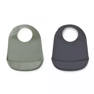 Lot de 2 bavoirs en silicone Tida – Faune green/Stone grey