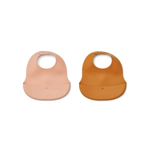Lot de 2 bavoirs en silicone tuscany rose / moutarde