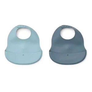Lot de 2 bavoirs en silicone sea blue / whale blue
