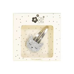 Barrette chat argent