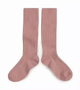 Chaussettes hautes à côtes – Bois de rose