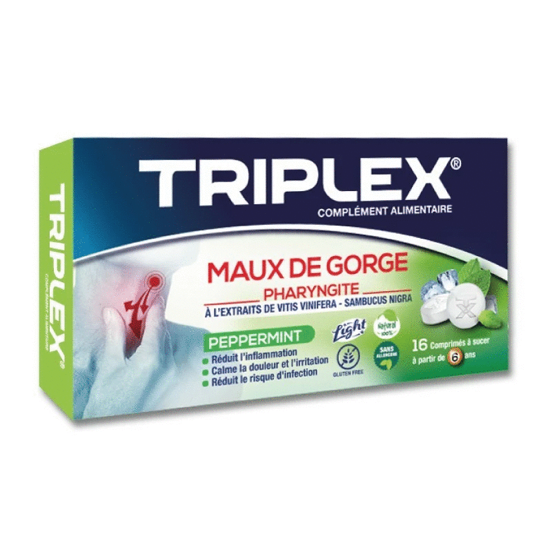 triplex maux de gorge pharyngite peppermint,16comprimes