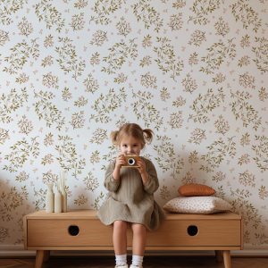 Papier peint feuillage rose chambre fille