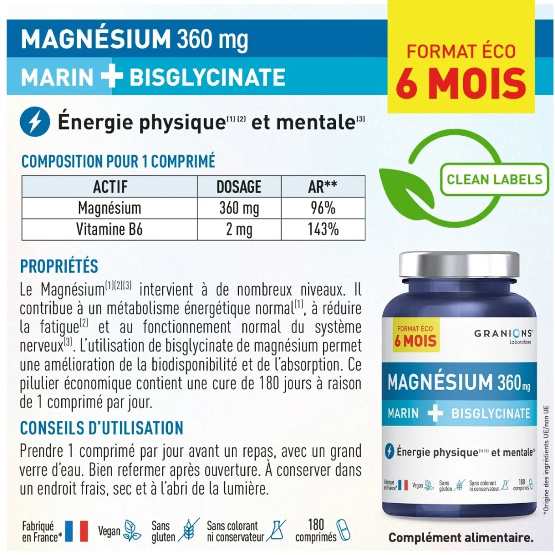 Granions Magnésium Marin + Bisglycinate Format éco 6 mois – Image 3