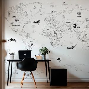 Papier peint Carte du monde noir et blanc