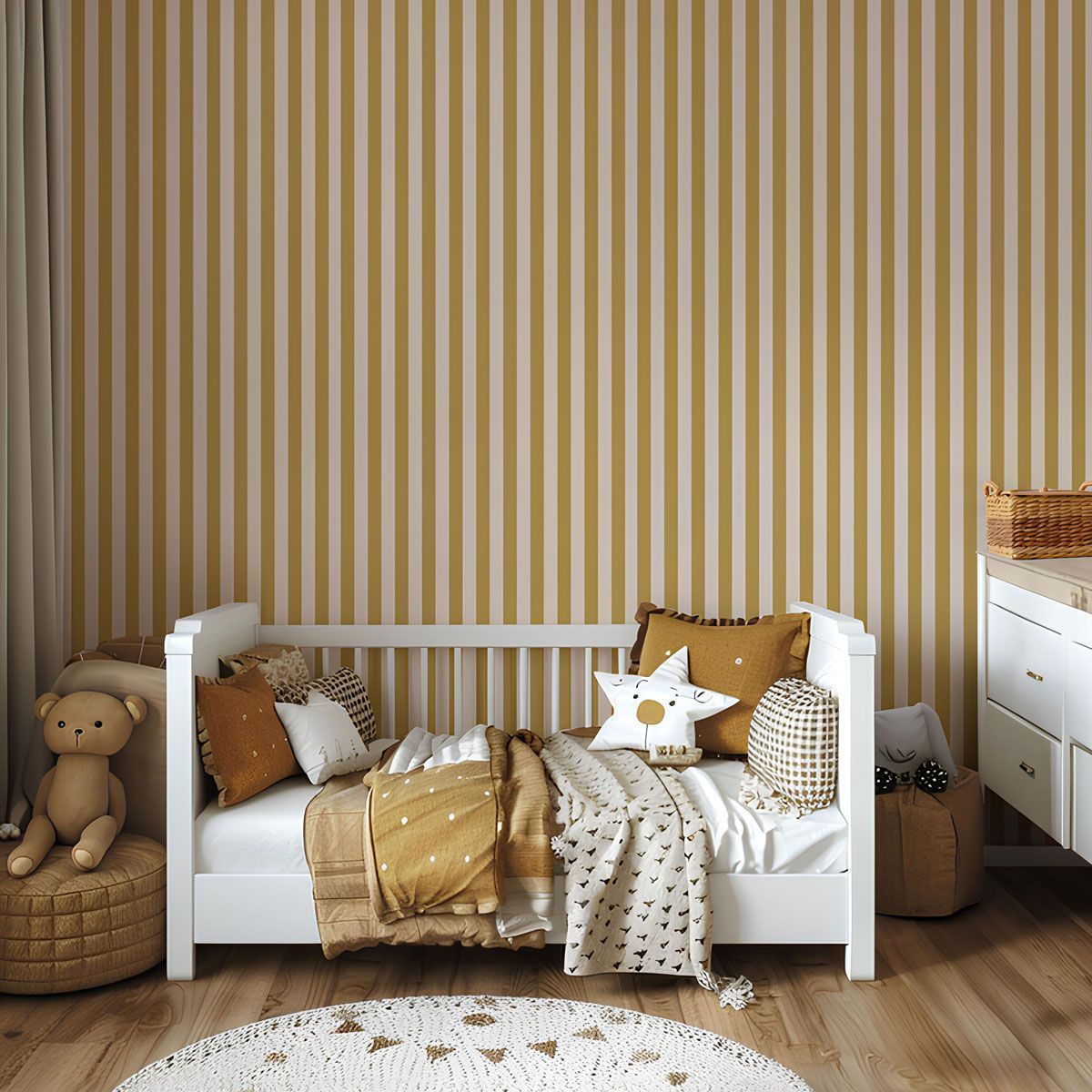 Papier peint fines rayures caramel (marron) – Image 3