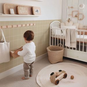 Papier peint à carreaux enfant beige