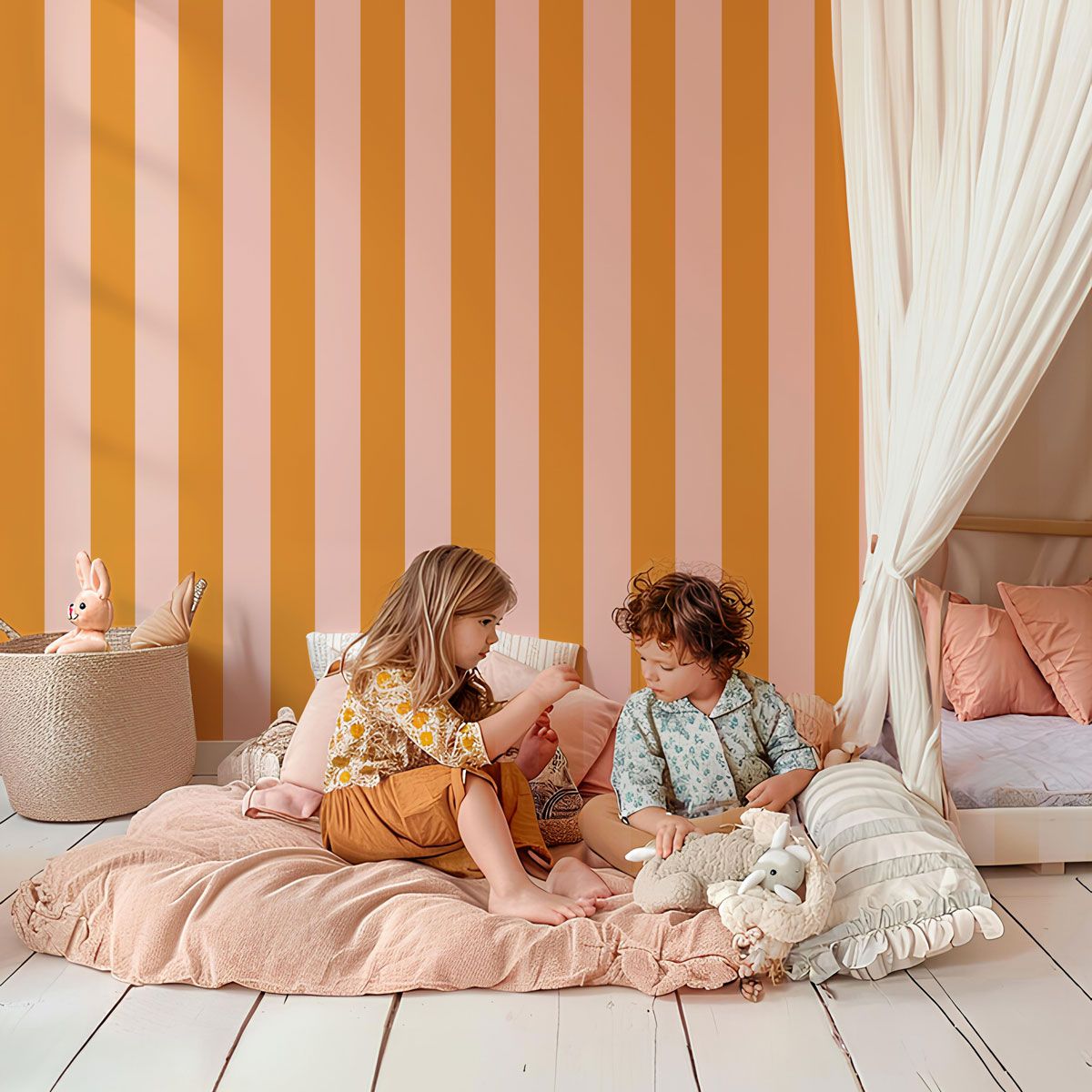 Papier peint large rayures – rose blush – Image 3