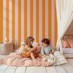 Papier peint rayures Pêche – Orange & Rose Poudré