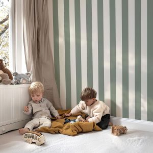 Papier peint grandes rayures vert sauge