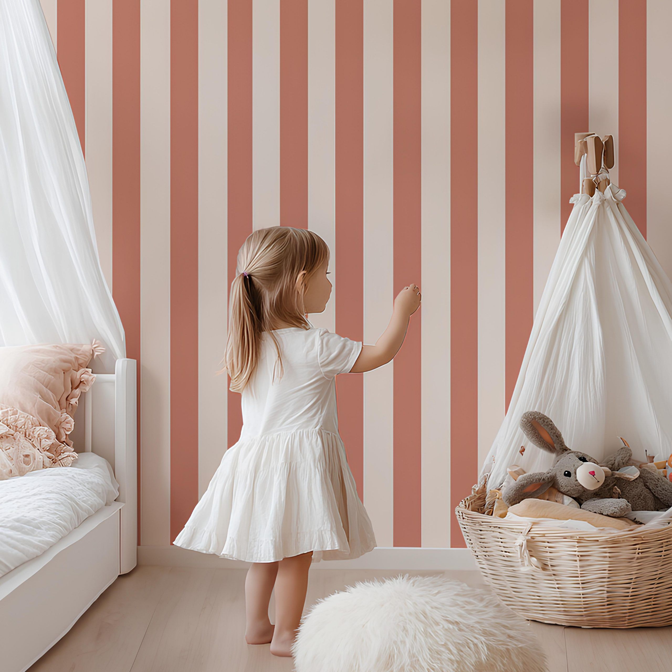 Papier peint large rayures – rose blush