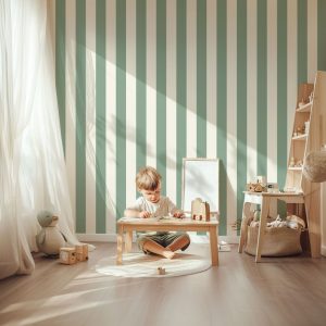 Papier peint rayé vert sapin
