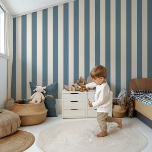 Papier peint grandes rayures bleu ardoise