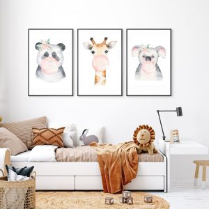 Lot de 3 affiches animaux avec chewing-gum pour chambre enfant