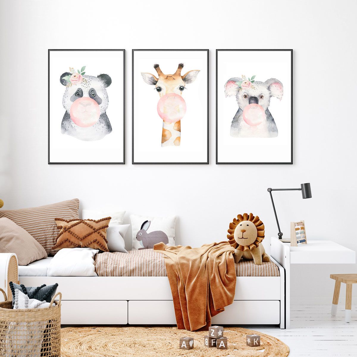 Lot de 3 affiches animaux avec chewing-gum pour chambre enfant