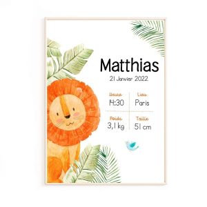 Affiche de naissance jungle personnalisée