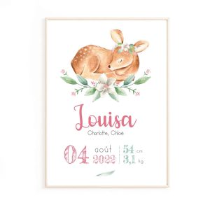 Affiche de naissance biche personnalisée