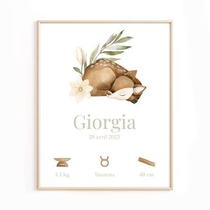 Affiche de naissance Petite Biche personnalisée