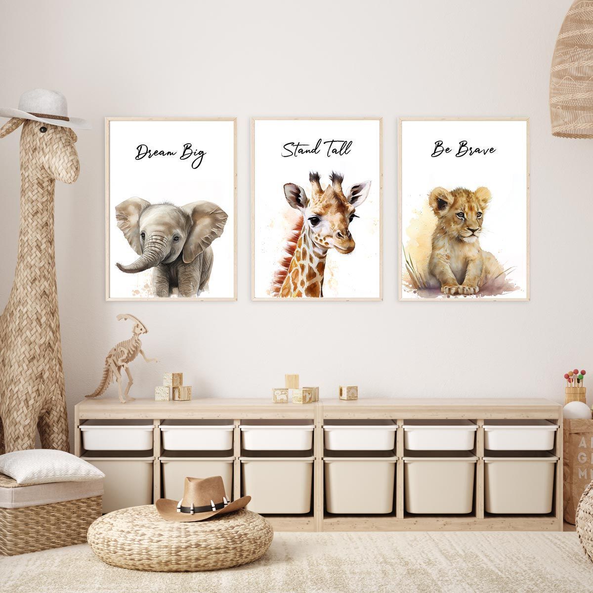 Lot de 3 affiches thème safari, jungle pour enfant