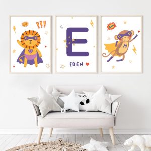Lot de 3 affiches super héro enfant