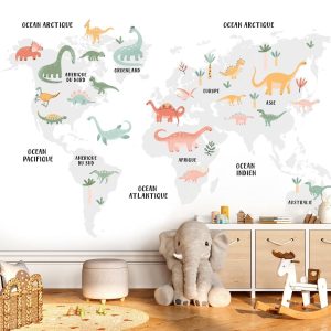 Papier peint carte du monde dinosaures