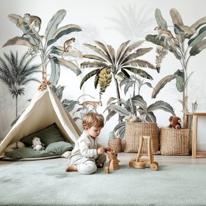 Papier peint monkeys & jungle tropicale pour enfant