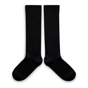 Chaussettes hautes à côtes – Noir de Charbon