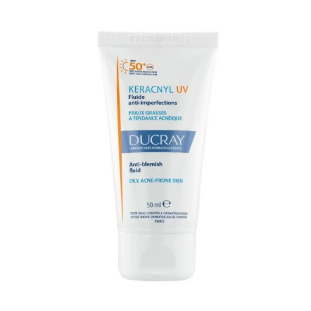 ducray keracnyl uv fluide anti-imperfections peaux grasses a tendance acneique spf50 50ml
