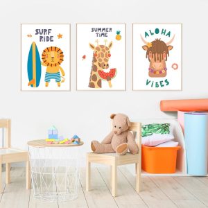 Lot de 3 affiches surfeur paradise pour enfant