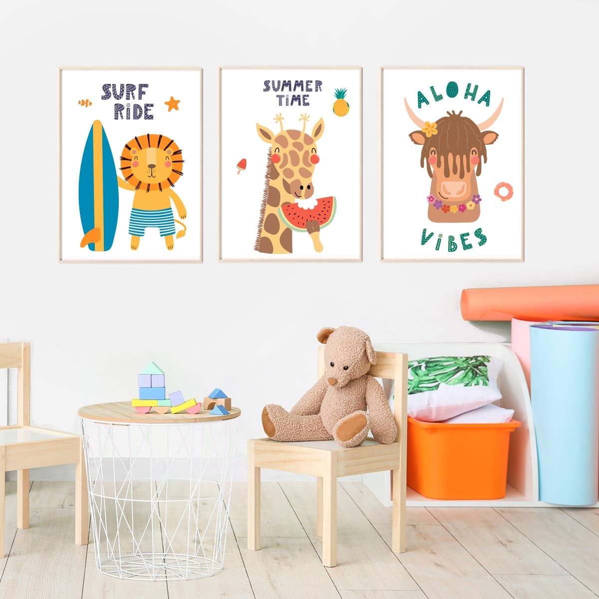 Lot de 3 affiches surfeur paradise pour enfant