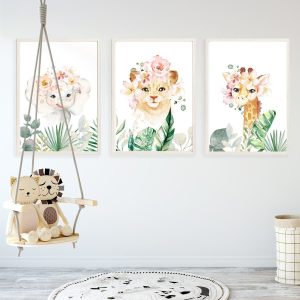Lot de 3 affiches jungle bébé